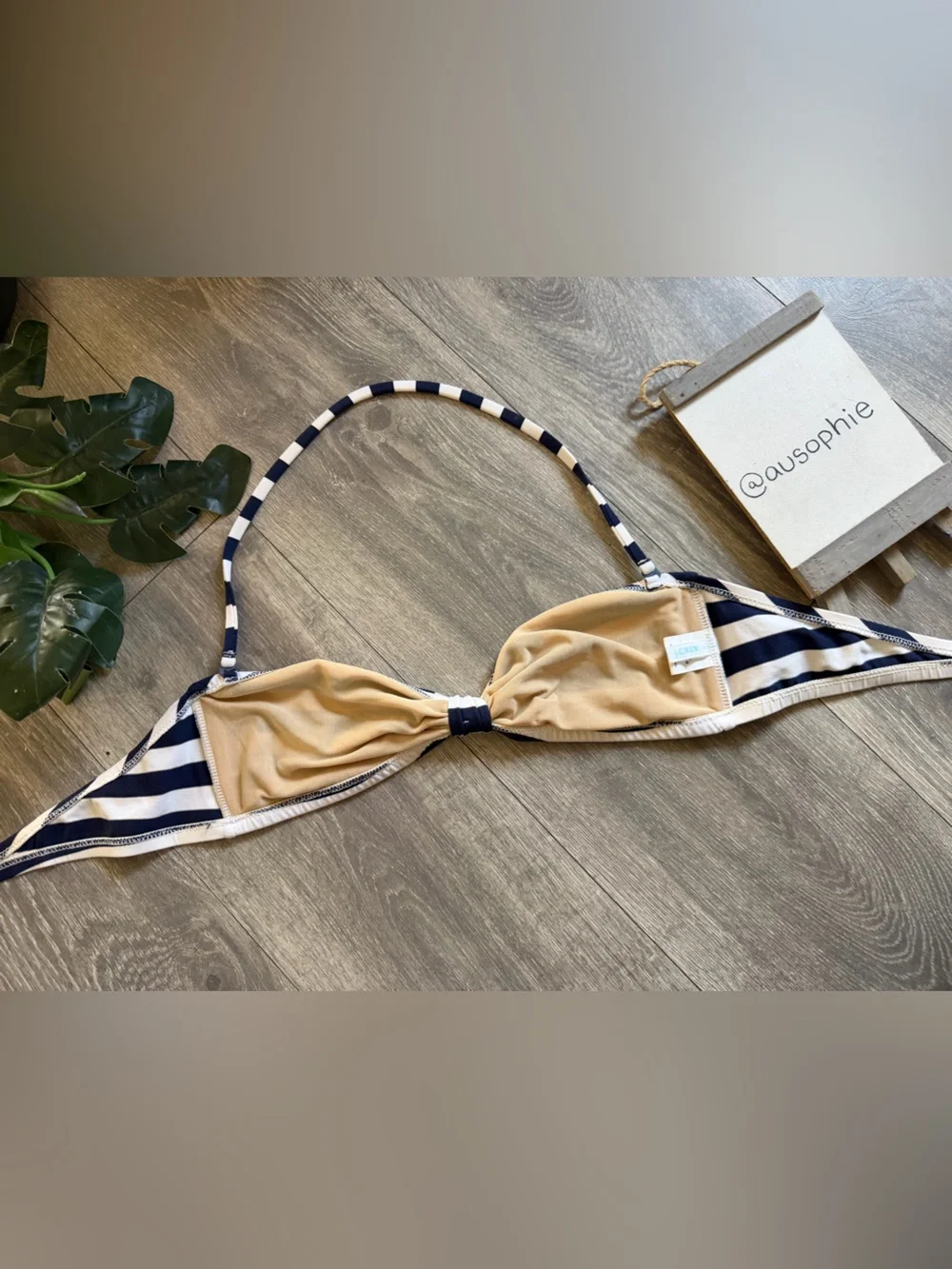 J. Crew Nautical Navy and White Striped Retro Halter Strap Bandeau Bikini Top. L
